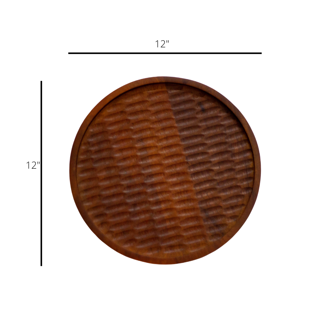 Textured Flat Solid Wood Platter For Serving and Snacking Image 7