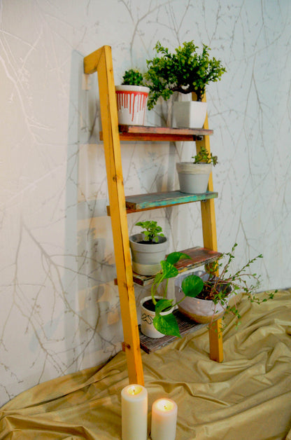 Ladder Lite - Multicoloured Solid Wood Multipurpose Floor Shelf For Books and Planters Image 2