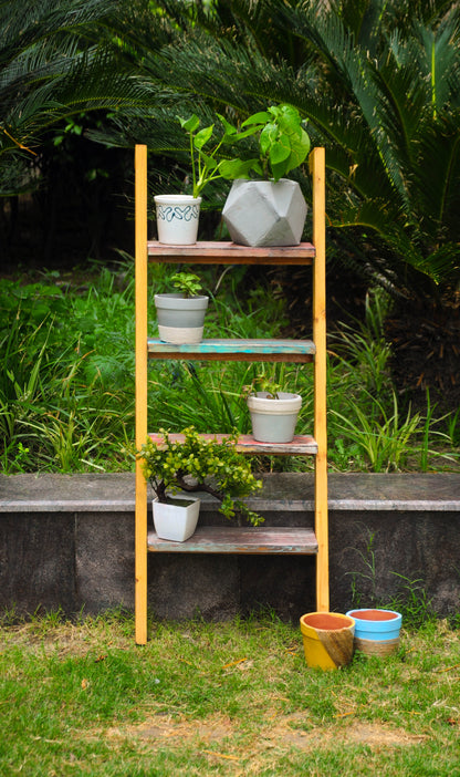 Ladder Lite - Multicoloured Solid Wood Multipurpose Floor Shelf For Books and Planters Image 3