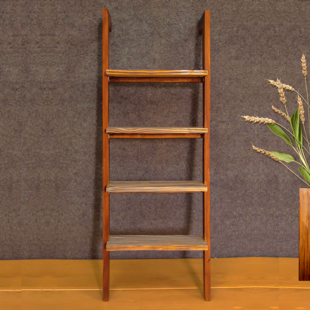 Ladder Lite - White and Walnut Solid Wood Multipurpose Floor Shelf for Books and Planters Image 3