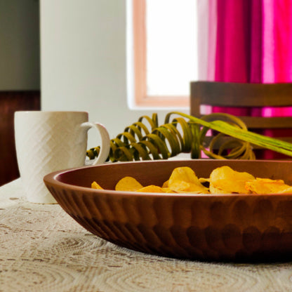 Textured Solid Wood Curved Platter for Kitchen Image 1