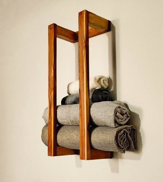 Minimal Rectangular Wooden Towel Holder for Modern Bathroom Image 1