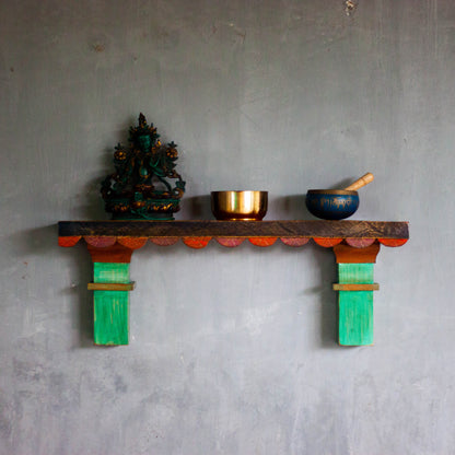 Diwarkari Vintage FInish Solid Wood Wall Shelf Image 2