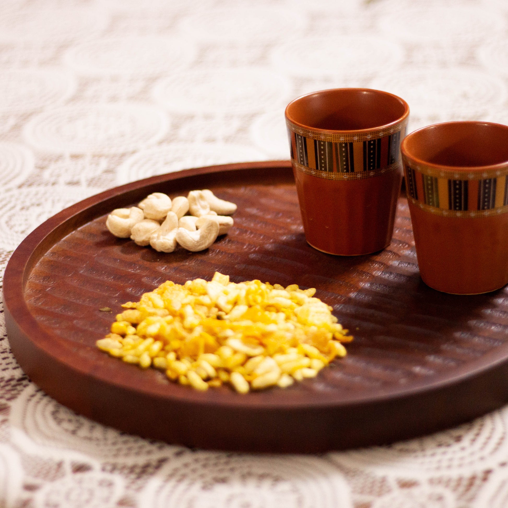 Textured Flat Solid Wood Platter For Serving and Snacking Image 1