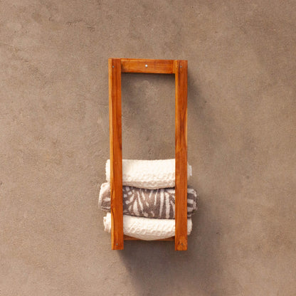 Minimal Rectangular Wooden Towel Holder for Modern Bathroom Image 2